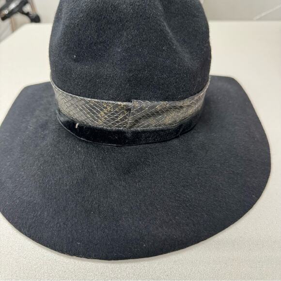 Vintage Glenover Black Wool Leather Trim Womens Hat Boho - Picture 4 of 7
